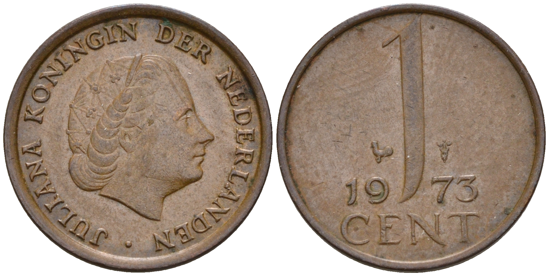 Нидерланды 1 цент 1973 Юлиана (1948-1980) КМ 180 бронза    4602-469