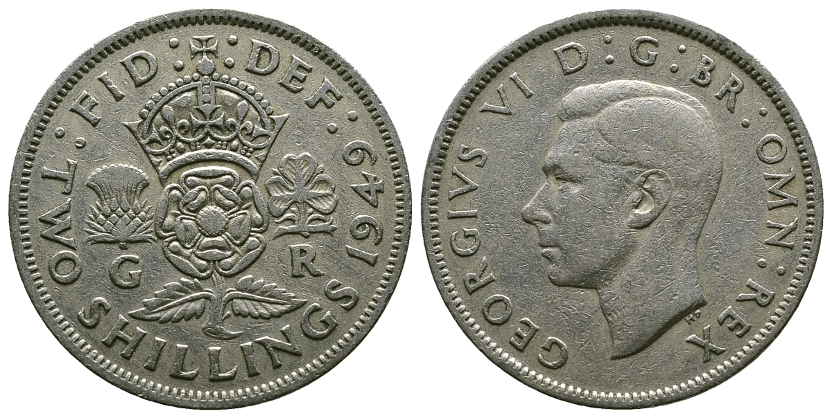 Великобритания 2 шиллинга (флорин) 1949 Георг VI (1936-1952) KM 878, Spink 4107 медно-никель 4381-1242