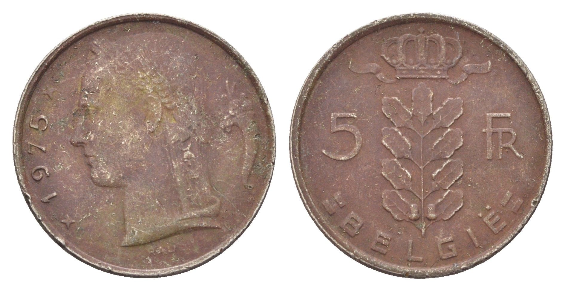 Бельгия 5 франков 1975 Belgie, Бодуэн I (1951-1993) KM 135 медно-никель 4704-1131