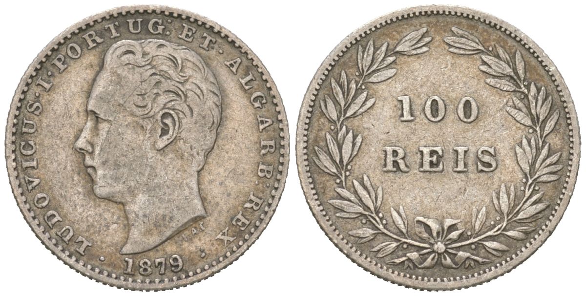 Португалия 100 реалов 1879 Луиш I (1861-1889) KM 510 серебро 4611-264