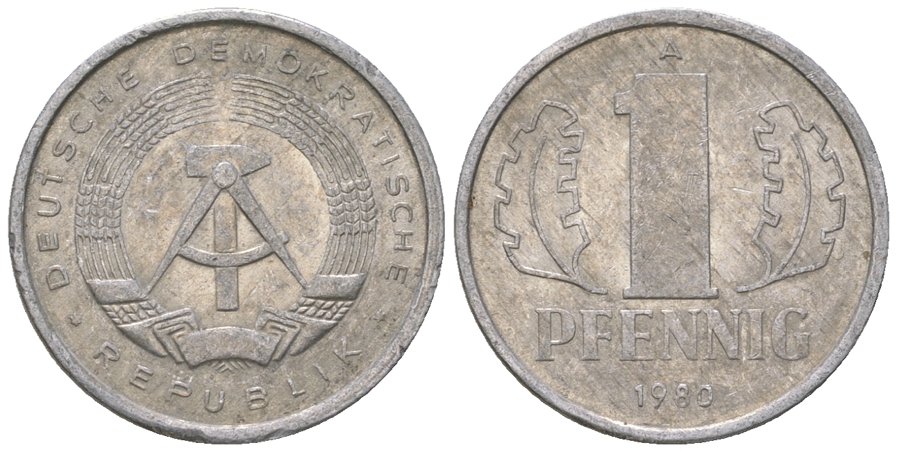 ГДР 1 пфенниг 1980 А KM 8.2 алюминий 4623-353