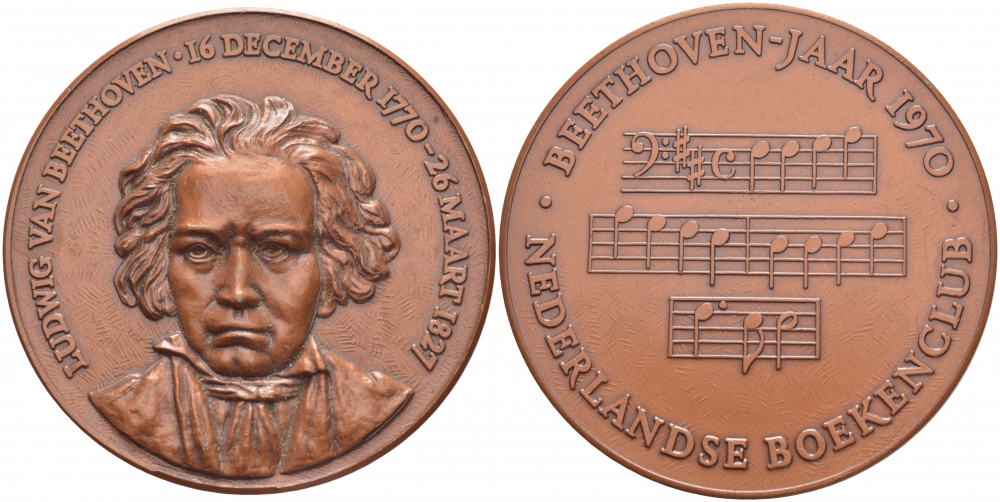НИДЕРЛАНДЫ МЕДАЛЬ 1970 200 ЛЕТ СО ДНЯ РОЖДЕНИЯ БЕТХОВЕНА, ДИАМЕТР 60 ММ., НИДЕРЛАНДСКИЙ КЛУБ КОЛЛЕКЦИОНЕРОВ 05-098-21