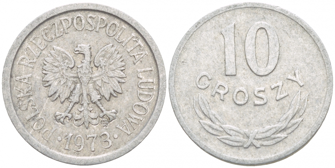 ПОЛЬША 10 ГРОШЕЙ 1973 MW KM АА47 алюминий 4549-267
