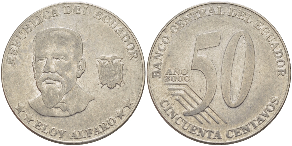 ЭКВАДОР 50 СЕНТАВО 2000 ЭЛОЙ АЛЬФАРО KM 108 сталь 82-911