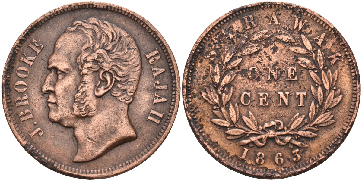 Саравак 1 цент 1863 раджа Джеймс Брук, Королевство Саравак (1846 - 1946) KM 3 медь 4590-622