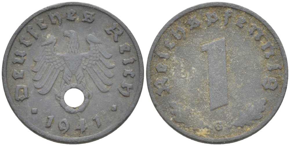 ГЕРМАНИЯ 1 РЕЙХСПФЕННИГ 1941 G KM 97, J. 369 цинк 211-551