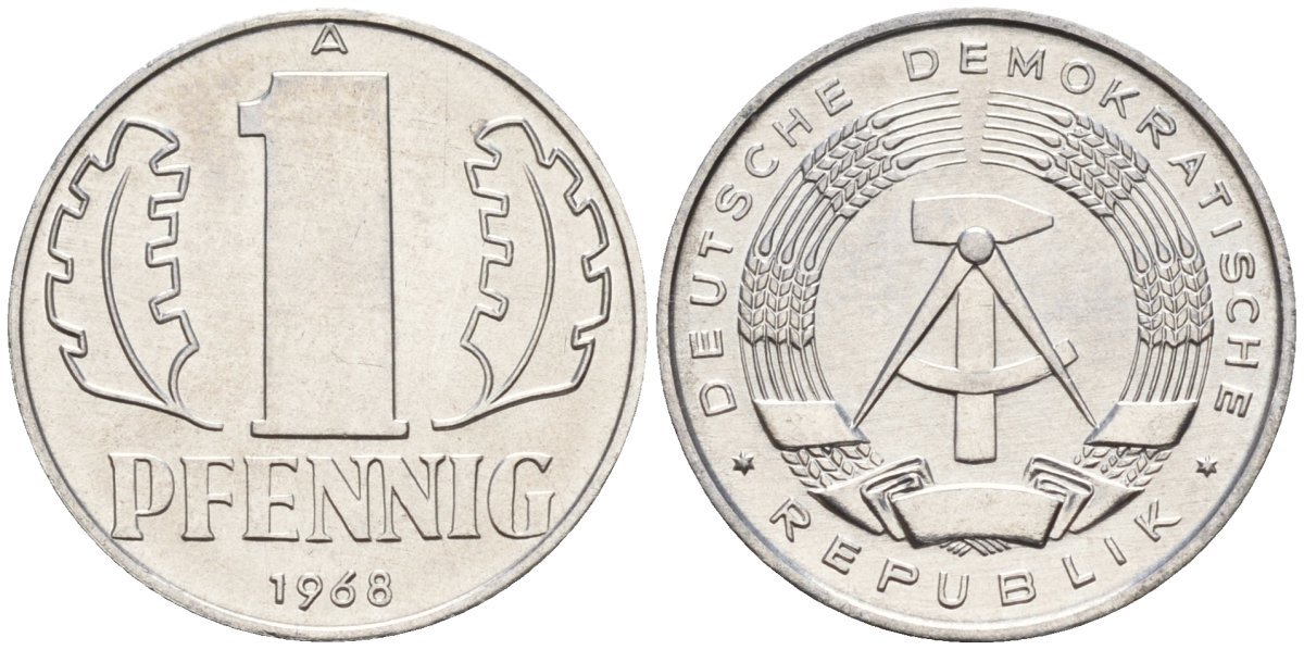 ГДР 1 пфенниг 1968 A KM 8.1 алюминий 4174-945