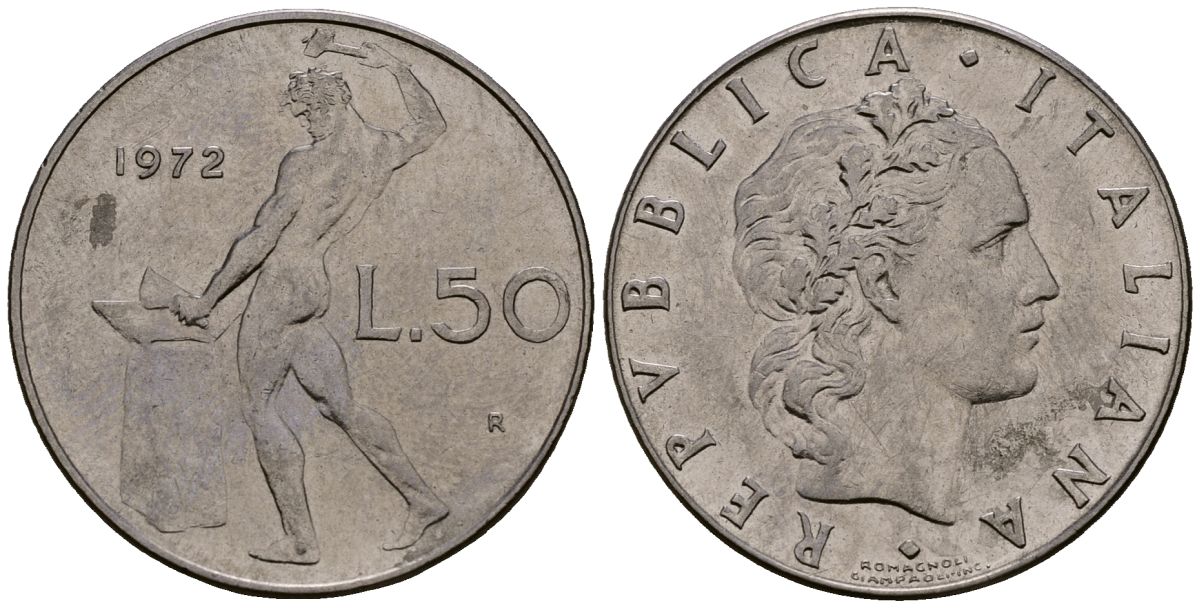 Италия 50 лир 1972 KM 95.1 сталь 4177-853