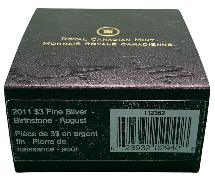 Канада 3 доллара 2011 на день рождения, август, камень месяца перидот KM NEW серебро PROOF 4-3-4-32