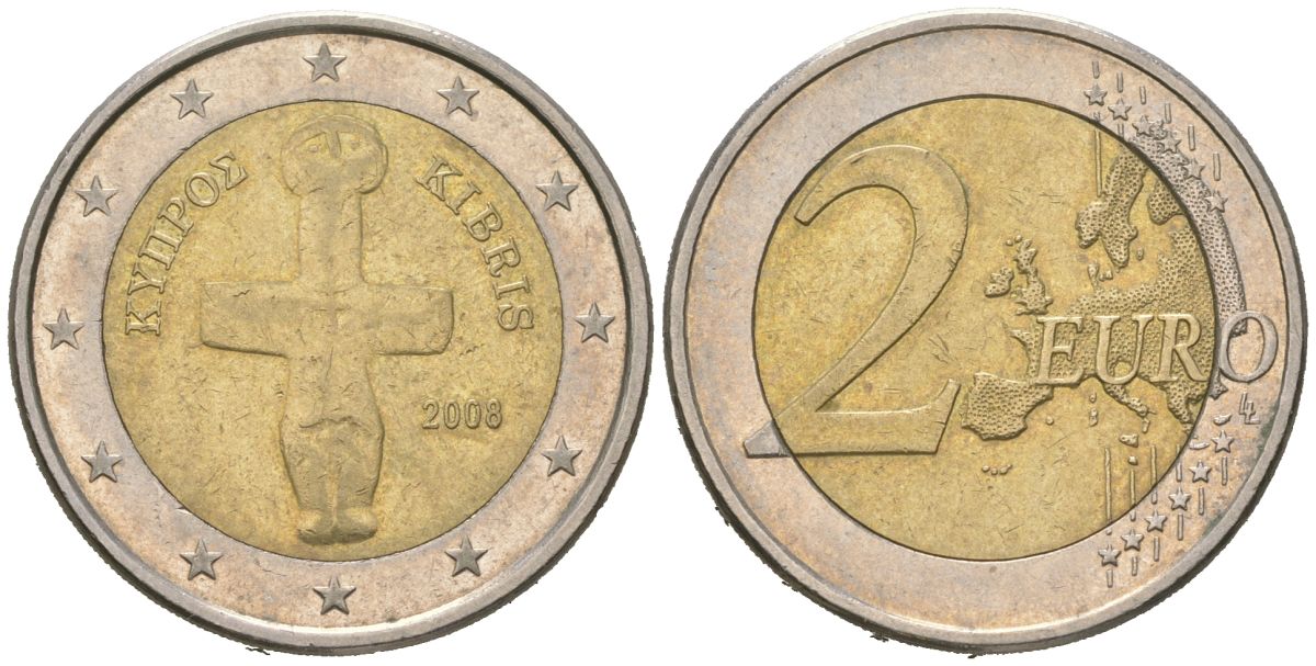 Кипр 2 евро 2008 KM 85 биметалл 110-526