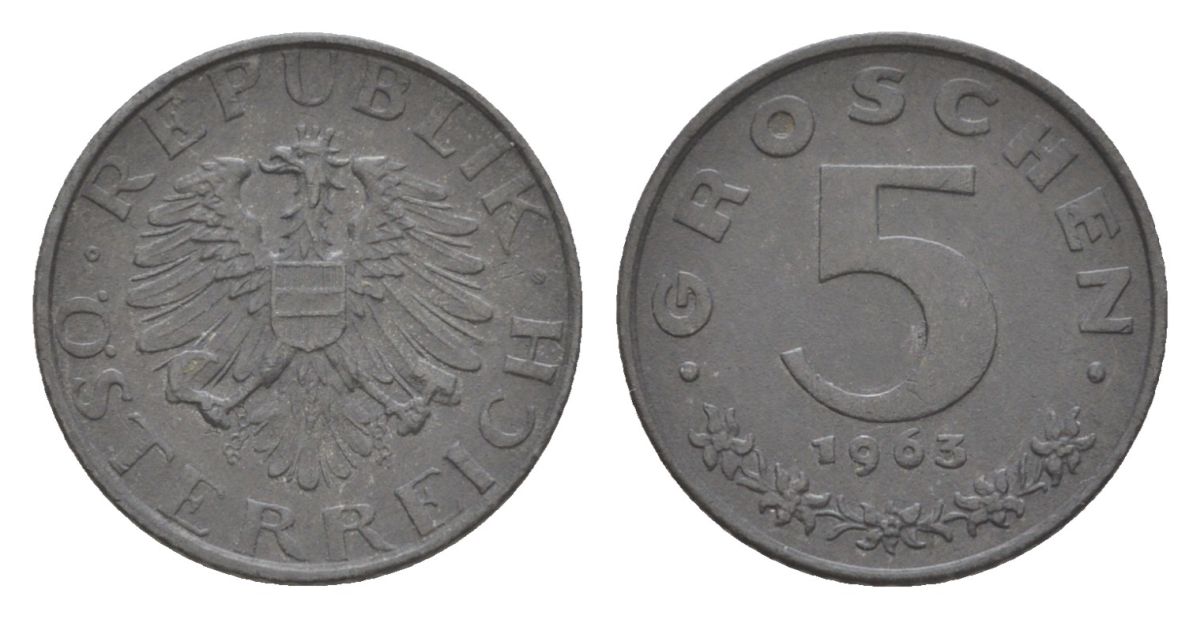 Австрия 5 грошей 1963 KM 2875 цинк 4632-641