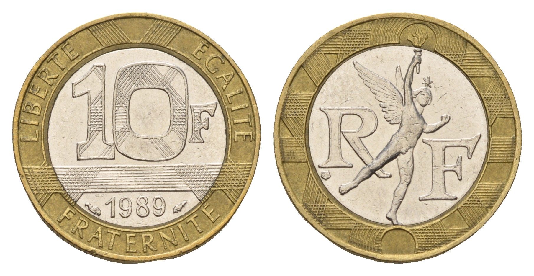 Франция 10 франков 1989 тип гений Бастилии KM 964.1, Le Franc 375.3 биметалл 3459-832