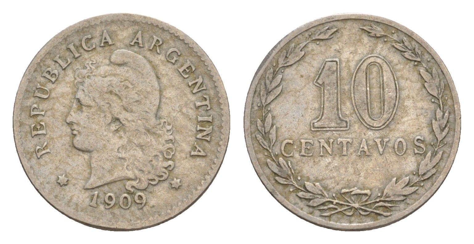 Аргентина 10 сентаво 1909 KM 35 медно-никель 4649-935