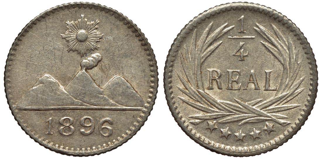 Гватемала 1/4 реала 1896 5 звезд, Испанское правление KM 162 серебро 4532-262