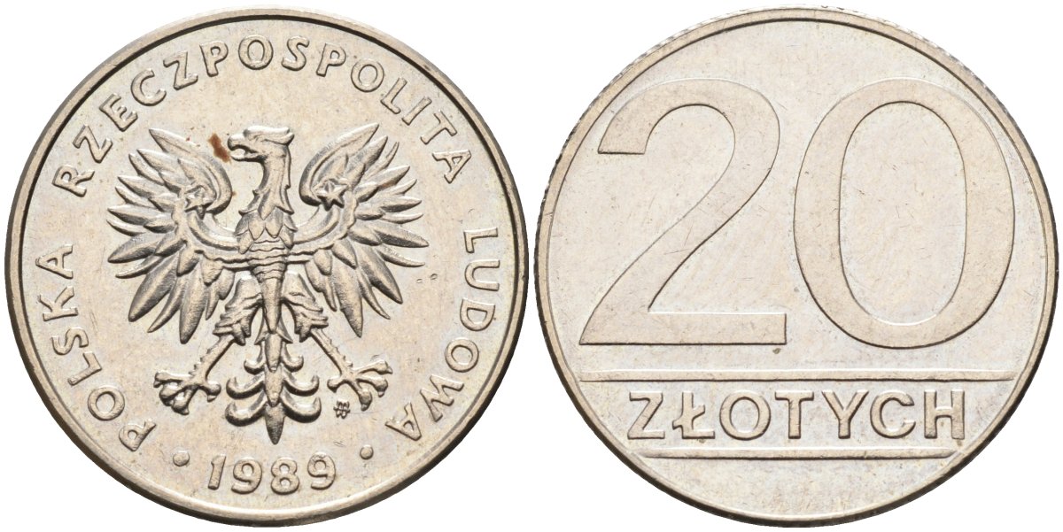 Польша 20 злотых 1989 MW, Народная Республика KM 153.2, Parchimowicz 255a медно-никель 4575-813