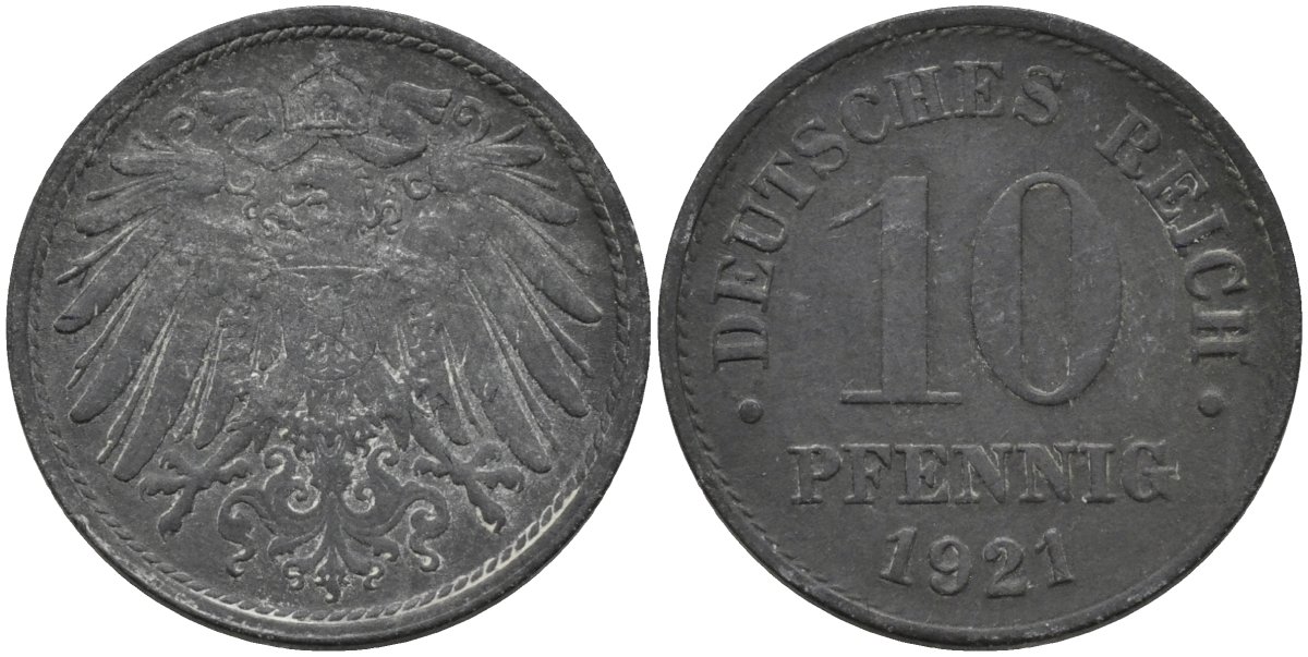 Германия 10 пфеннигов 1921 KM 26 цинк 4171-255