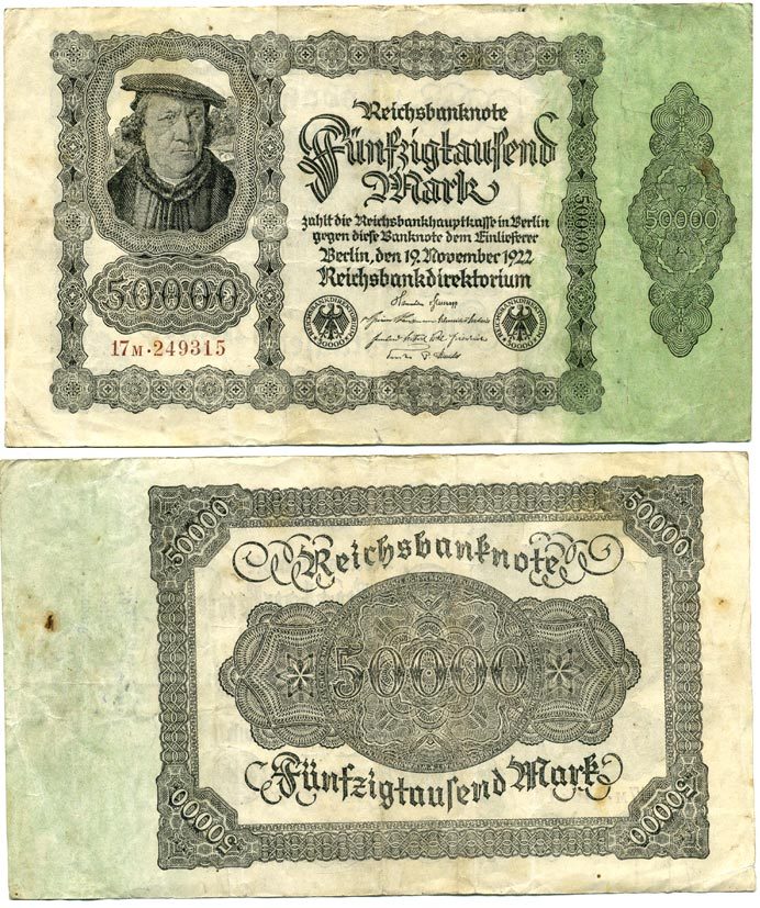 ГЕРМАНИЯ 50000 МАРОК 1922 19 НОЯБРЯ 1922 Pick 79 бумага 444-110-1