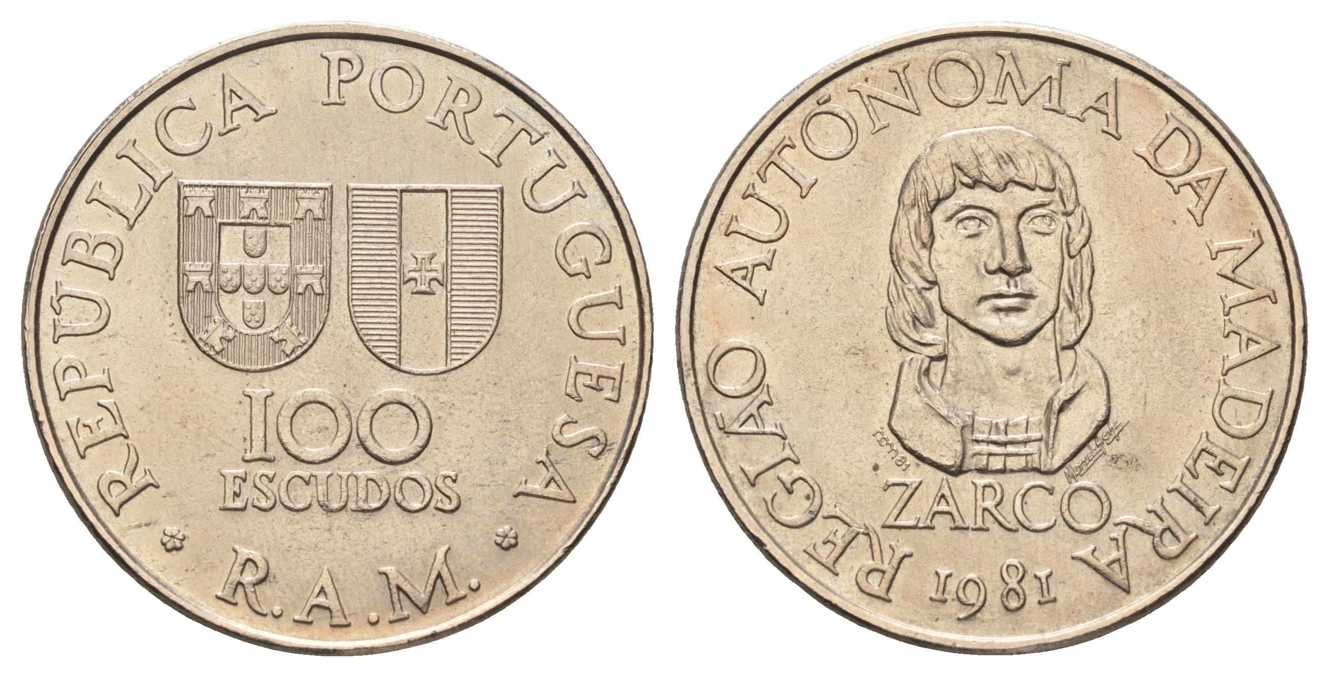 Португалия, Мадейра 100 эскудо 1981 KM 5 медно-никель UNC 4661-145