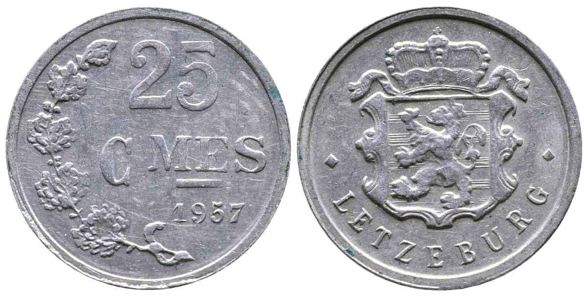 Люксембург 25 сантимов 1957 Шарлотта (1918-1964) KM 45a.1 алюминий 220-216