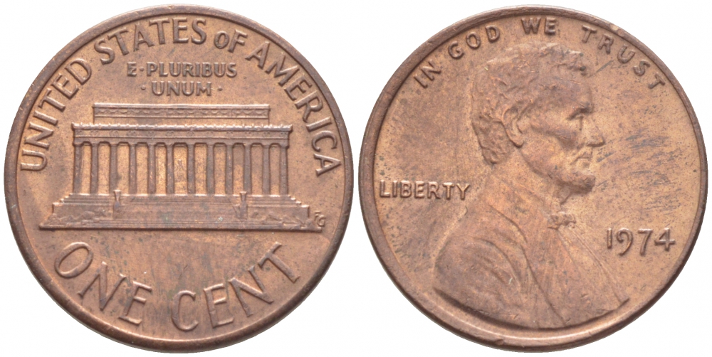 США 1 ЦЕНТ 1974 ЛИНКОЛЬН KM 201 медь цинк 105-1063