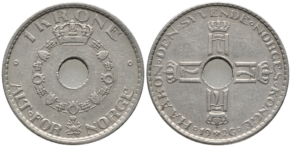 НОРВЕГИЯ 1 КРОНА 1926 ХОКОН VII (1905-1957) KM 385 медно-никель 67-141