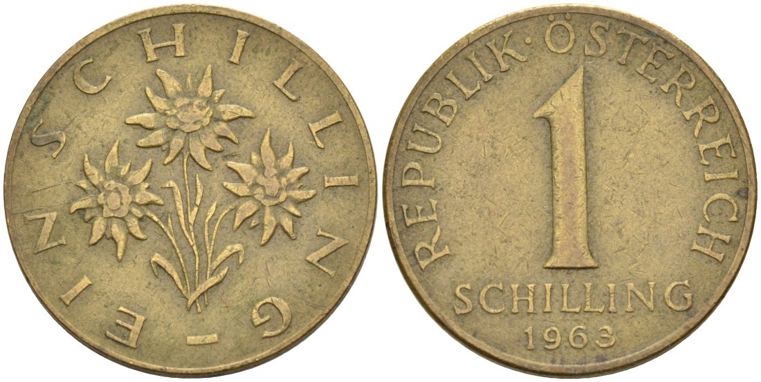 Австрия 1 шиллинг 1963 KM 2886 алюминиевая бронза 4571-745