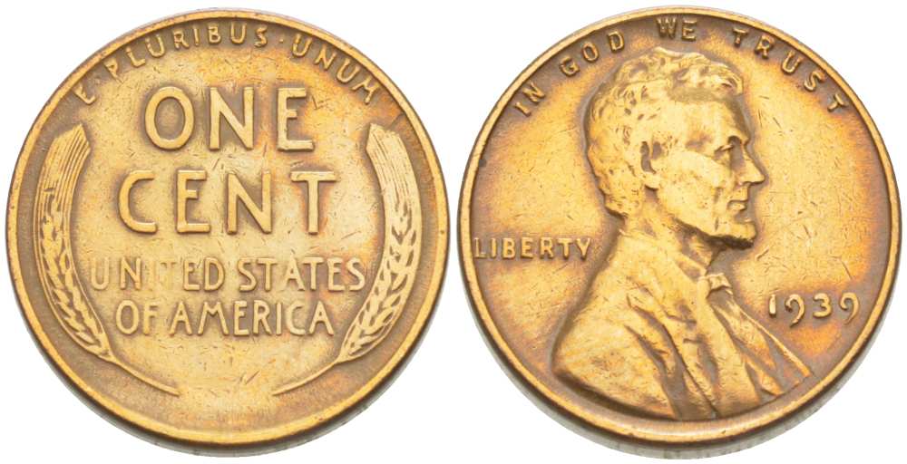 США 1 ЦЕНТ 1939 ЛИНКОЛЬН KM 132 бронза 218-362