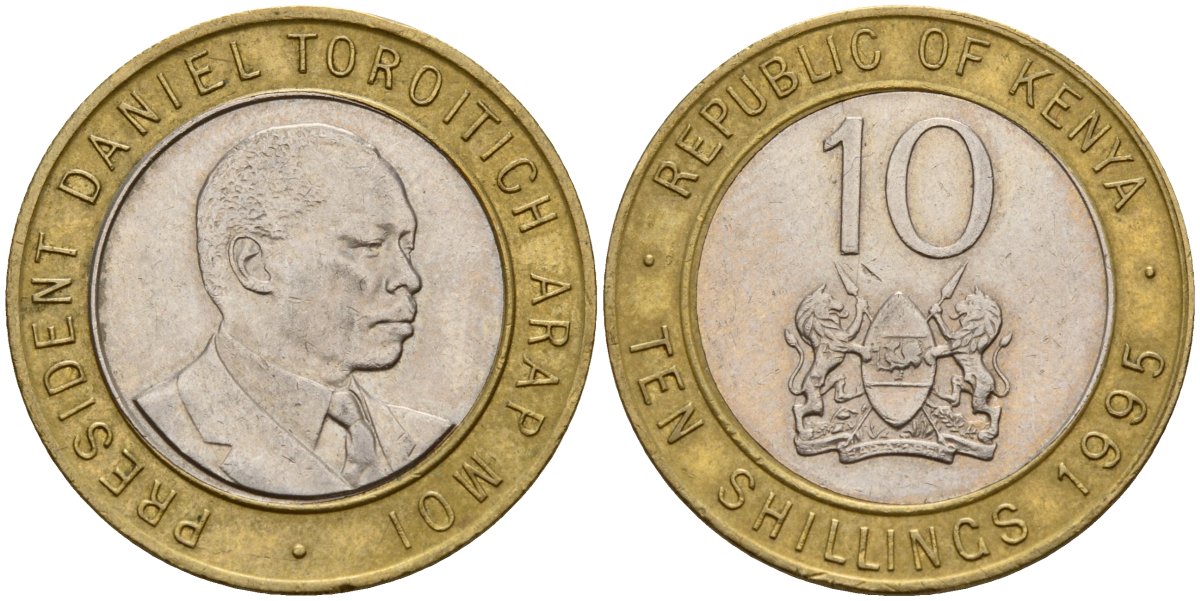 Кения 10 шиллингов 1995 KM 27 биметалл 4163-1025
