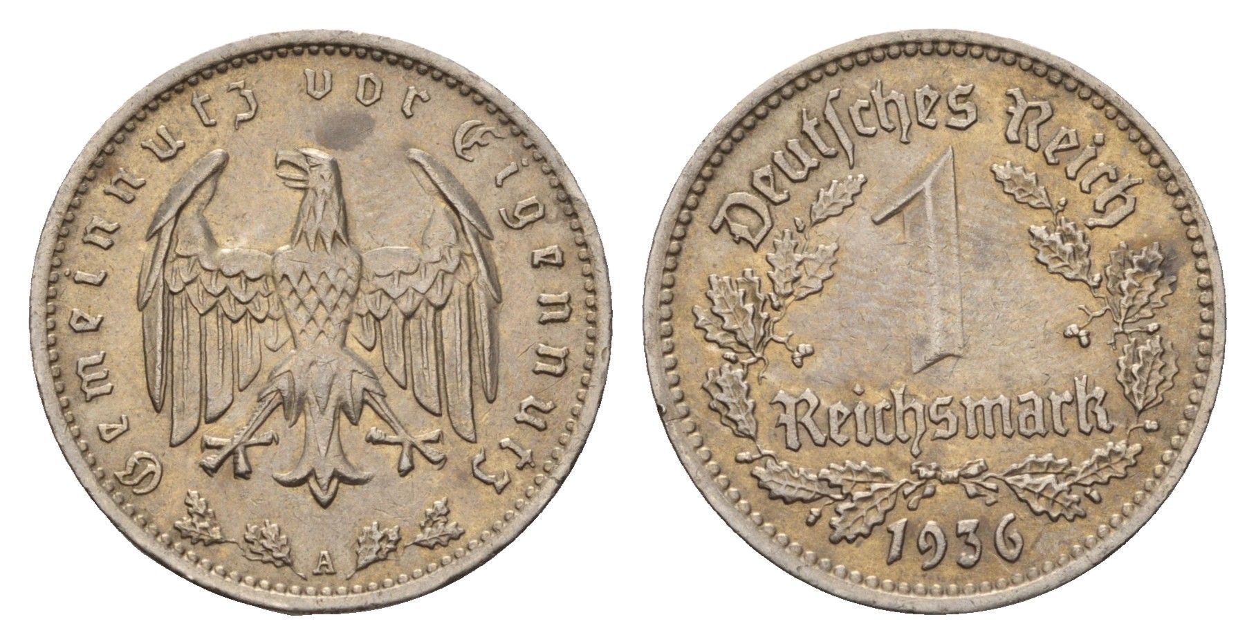 Германия 1 рейхсмарка 1936 A KM 78, J. 354 никель 633-745