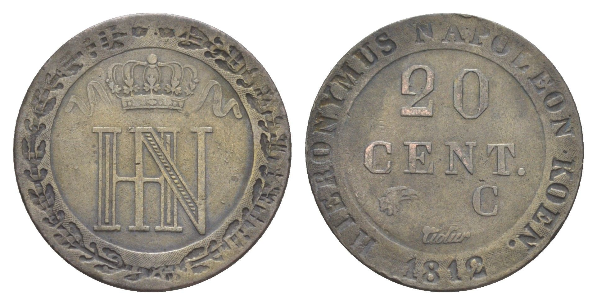 Вестфалия 20 сантимов 1812 C, Жером Бонапарт (1807-1813) KM 97 серебро 633-1344