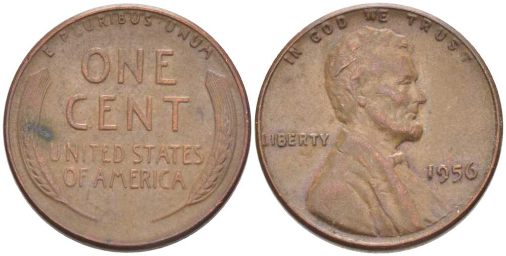 США 1 ЦЕНТ 1956 ЛИНКОЛЬН KM А132 медь цинк 3309-1149