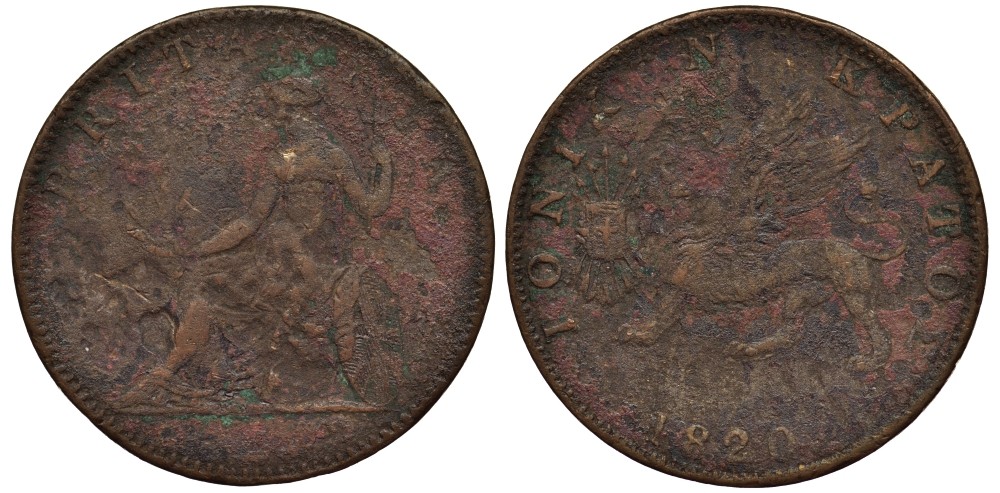 Греция, Ионические острова 2 лепты 1820 Британская администрация (1809-1863) KM 31 медь 4538-931