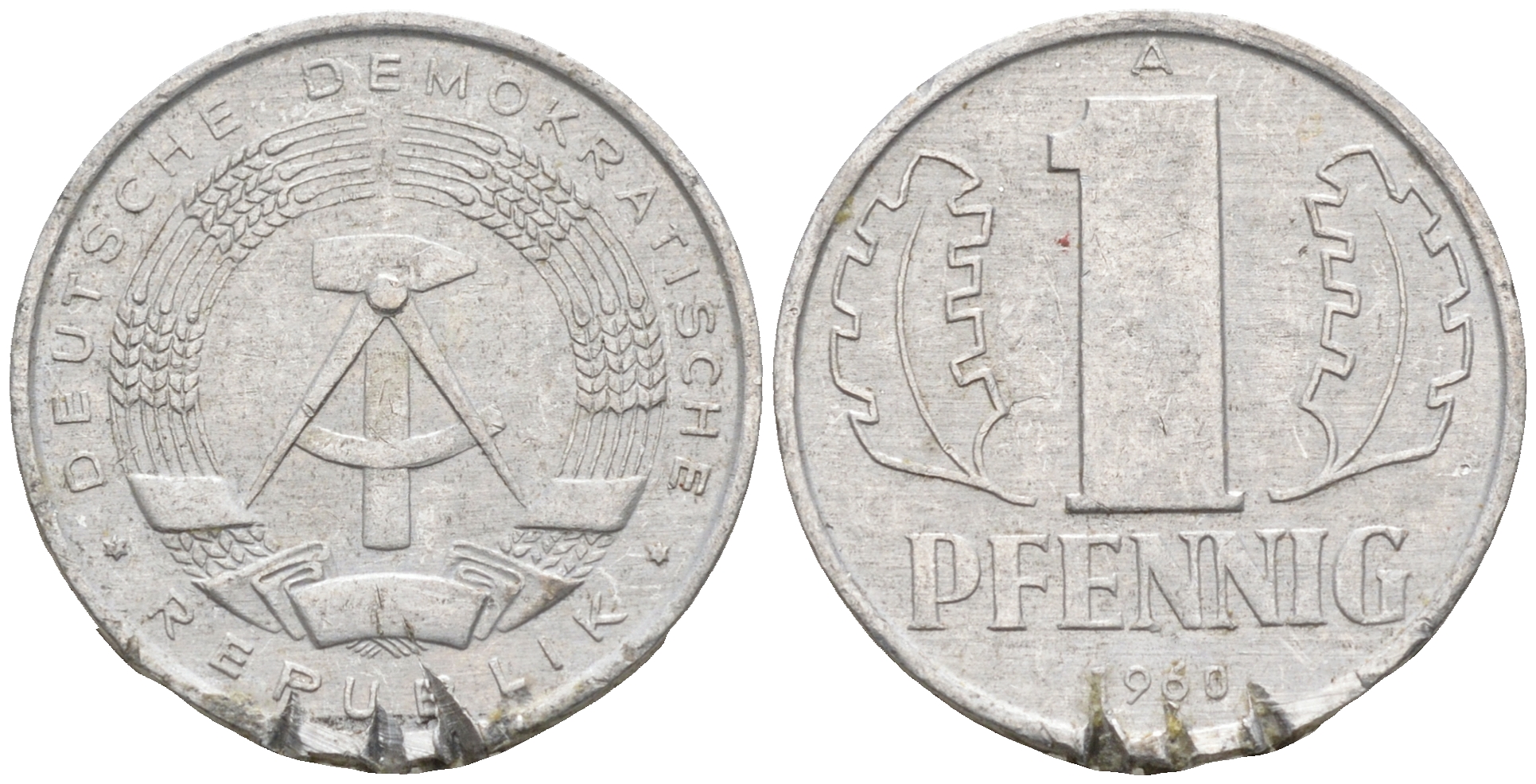 ГДР 1 пфенниг 1960 А КМ 8.1 алюминий 4588-529