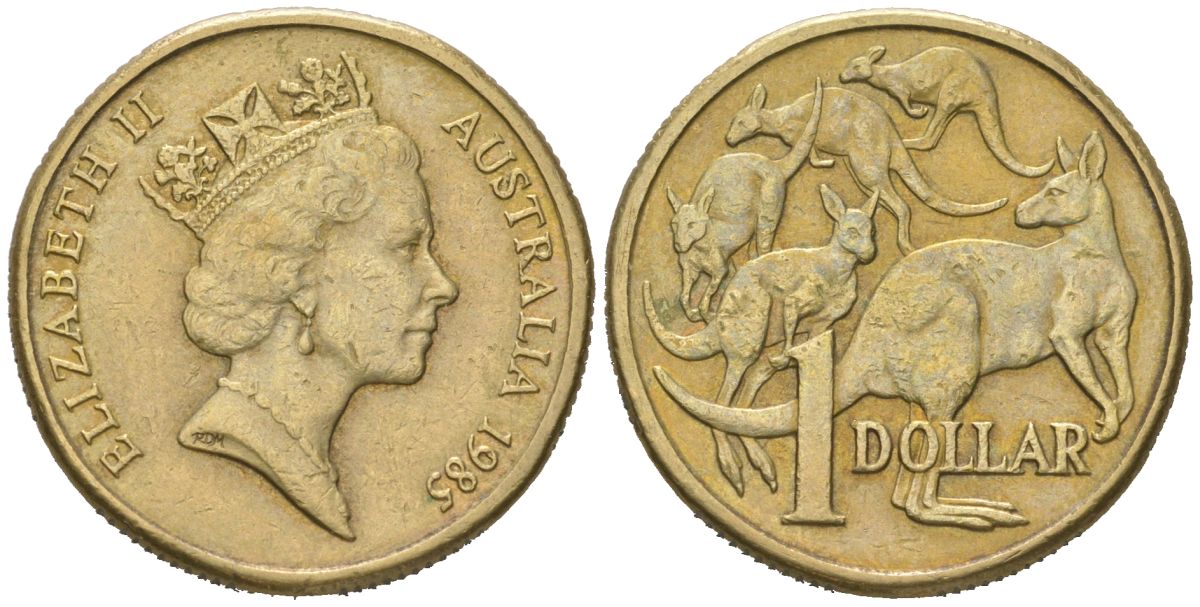 Австралия 1 доллар 1985 Елизавета II (1952-2022), кенгуру KM 84 алюминиевая бронза 92-122