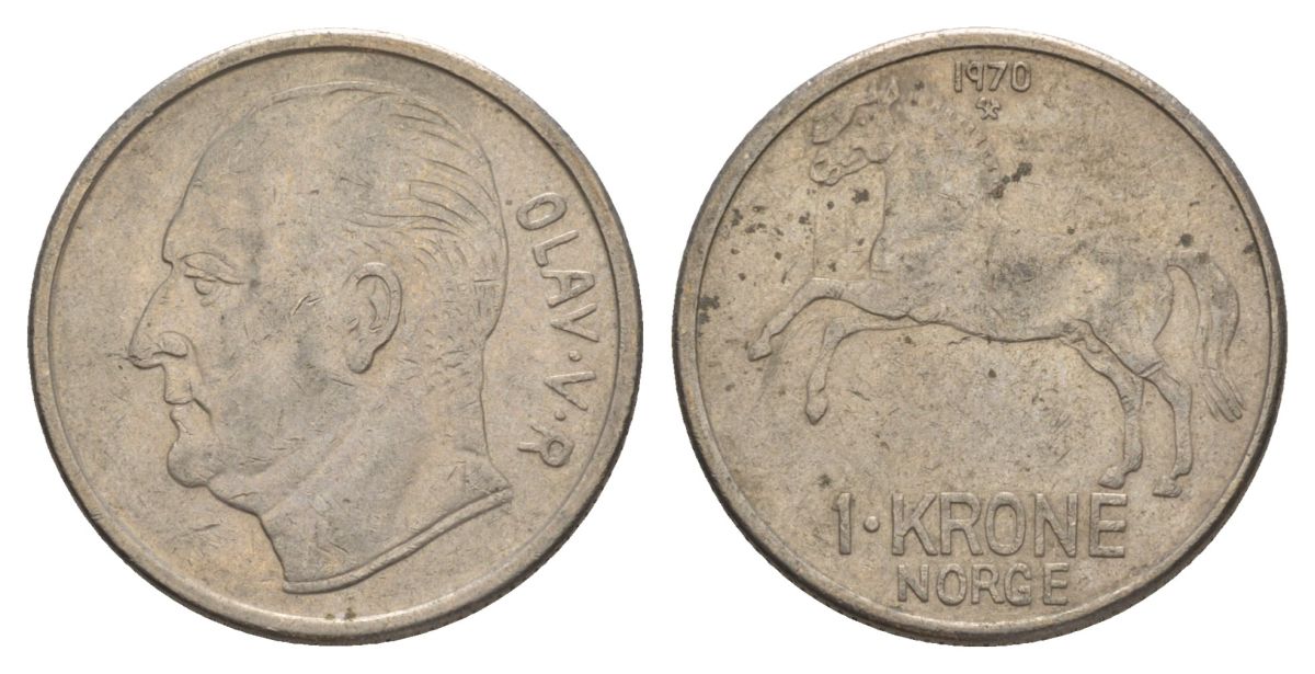 Норвегия 1 крона 1970 Улаф V (1957-1991) KM 409 медно-никель 4635-653