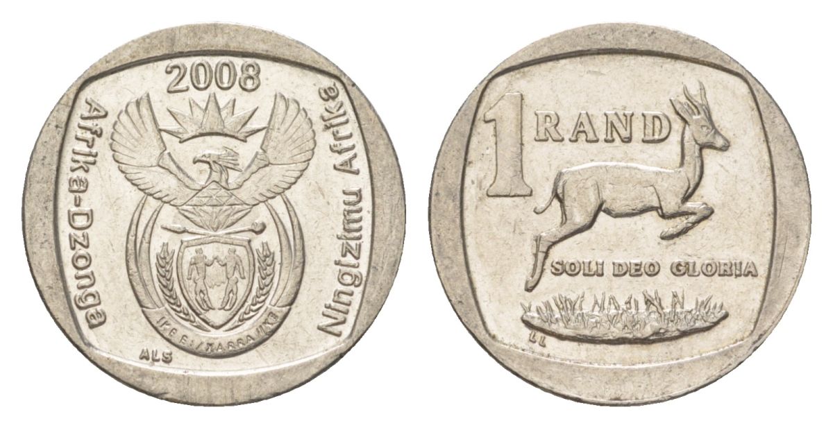ЮАР 1 ранд 2008 KM 444 медь плакированная никелем 4627-512