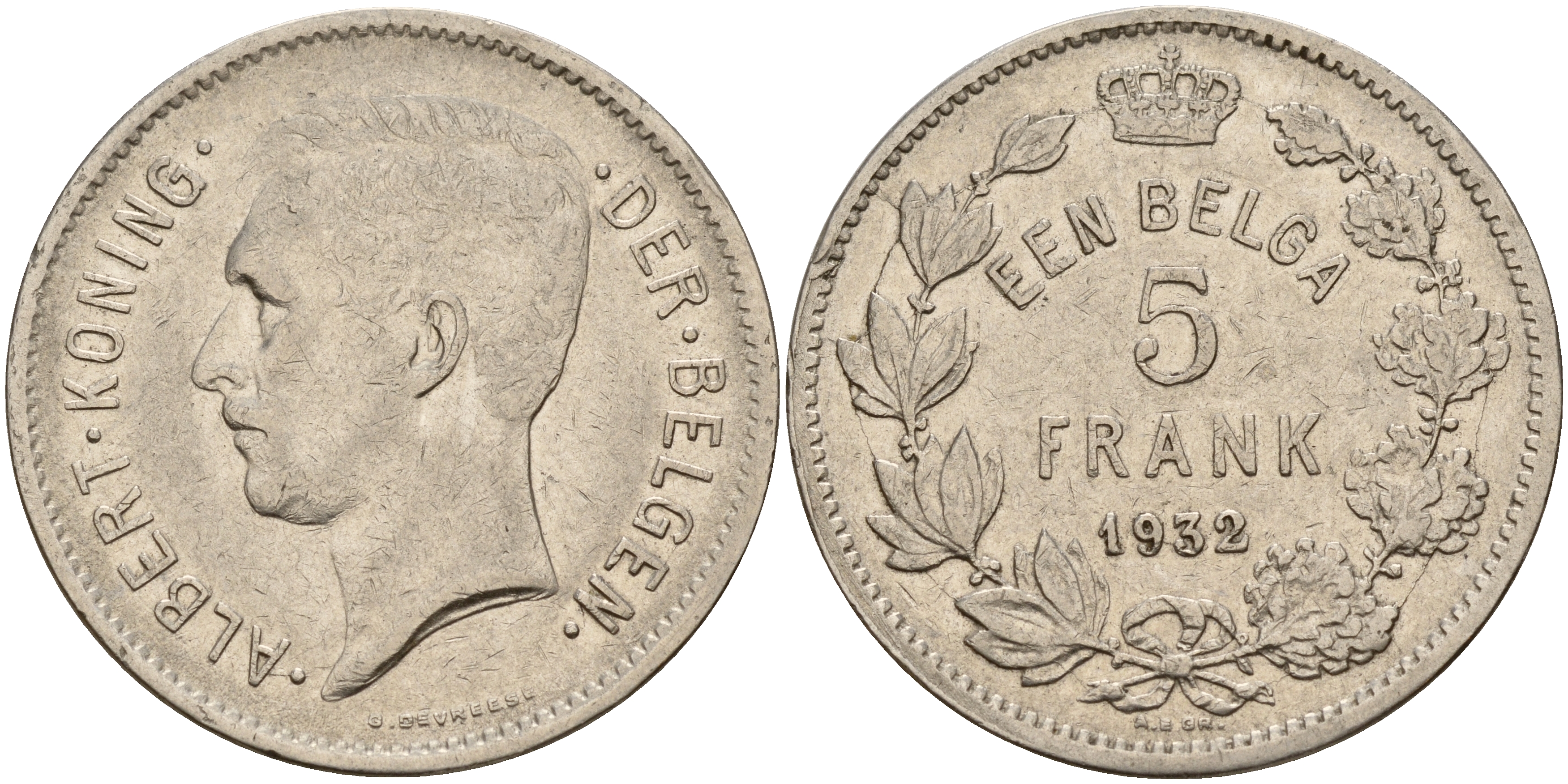 Бельгия 5 франков 1932 Belgen KM 98 никель    4157-815