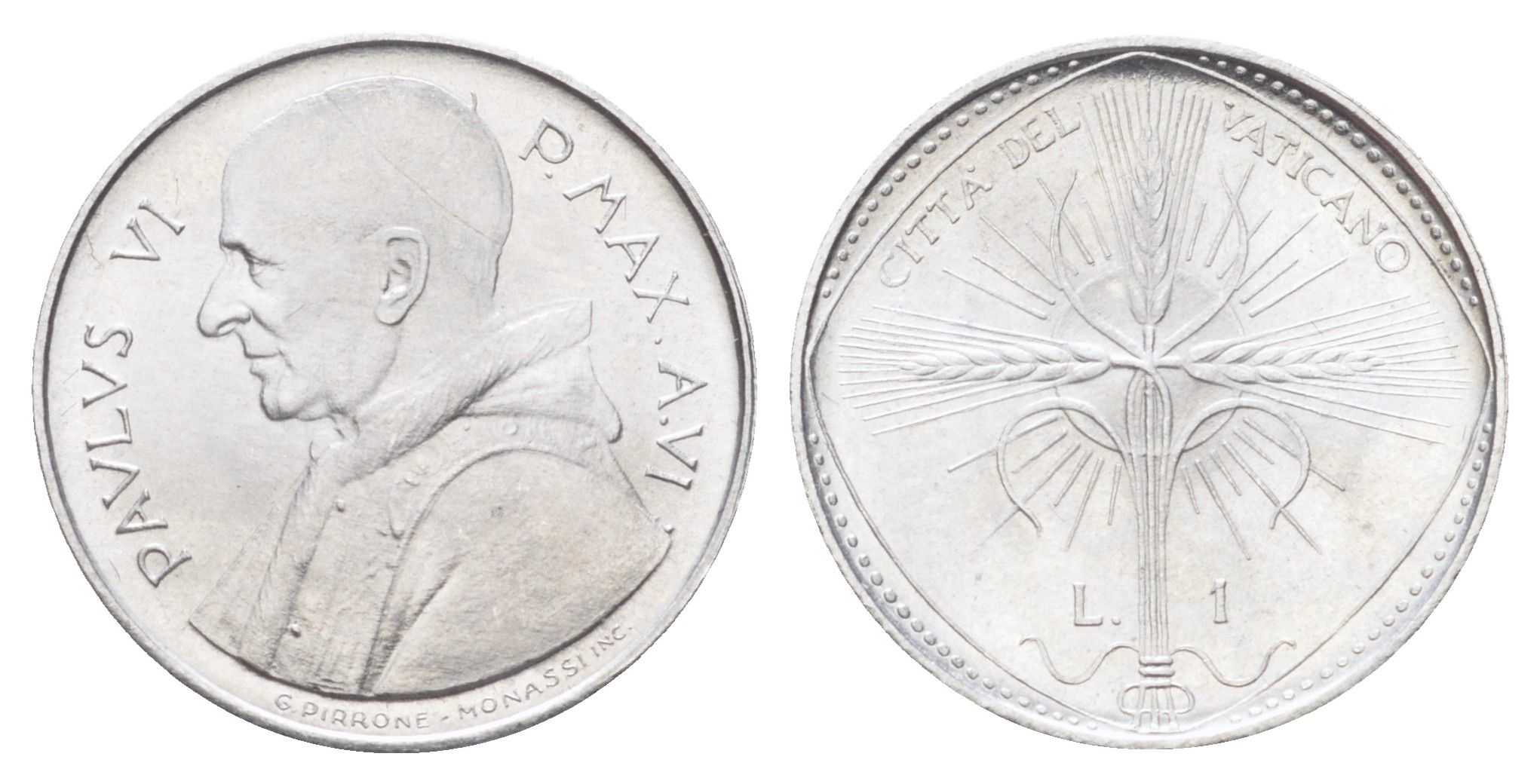 Ватикан 1 лира 1968 MCMLXVIII, год-тип KM 100 алюминий UNC 4701-467
