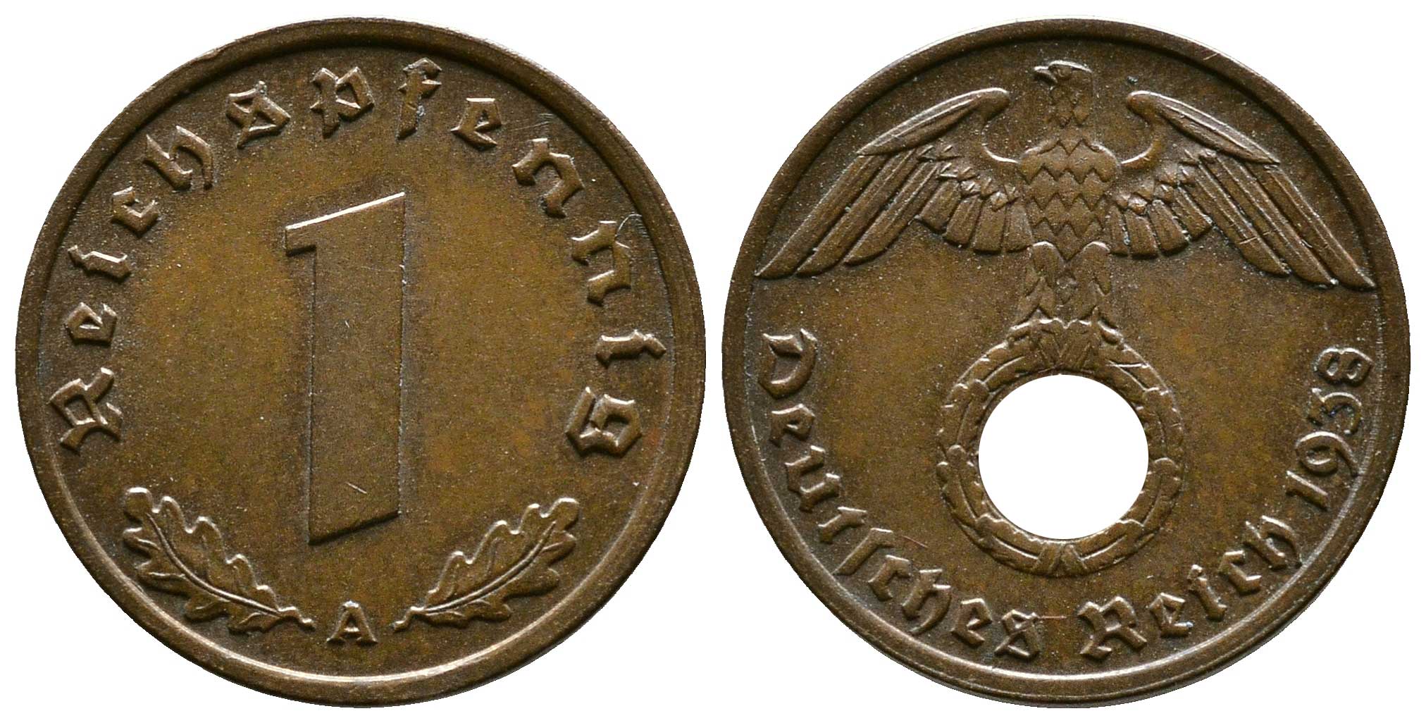 Германия 1 рейхспфенниг 1938 A KM 89, J. 361 бронза    220-242