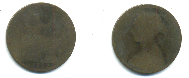 Великобритания 1/2 пенни 1882 Виктория (1837-1901) KM 748.2, Spink 3956 бронза 35-1046