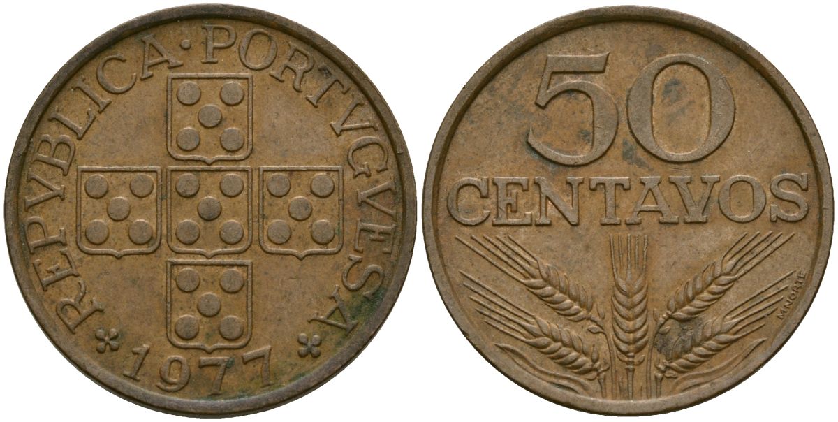 Португалия 50 сентаво 1977 KM 596 бронза 4135-347