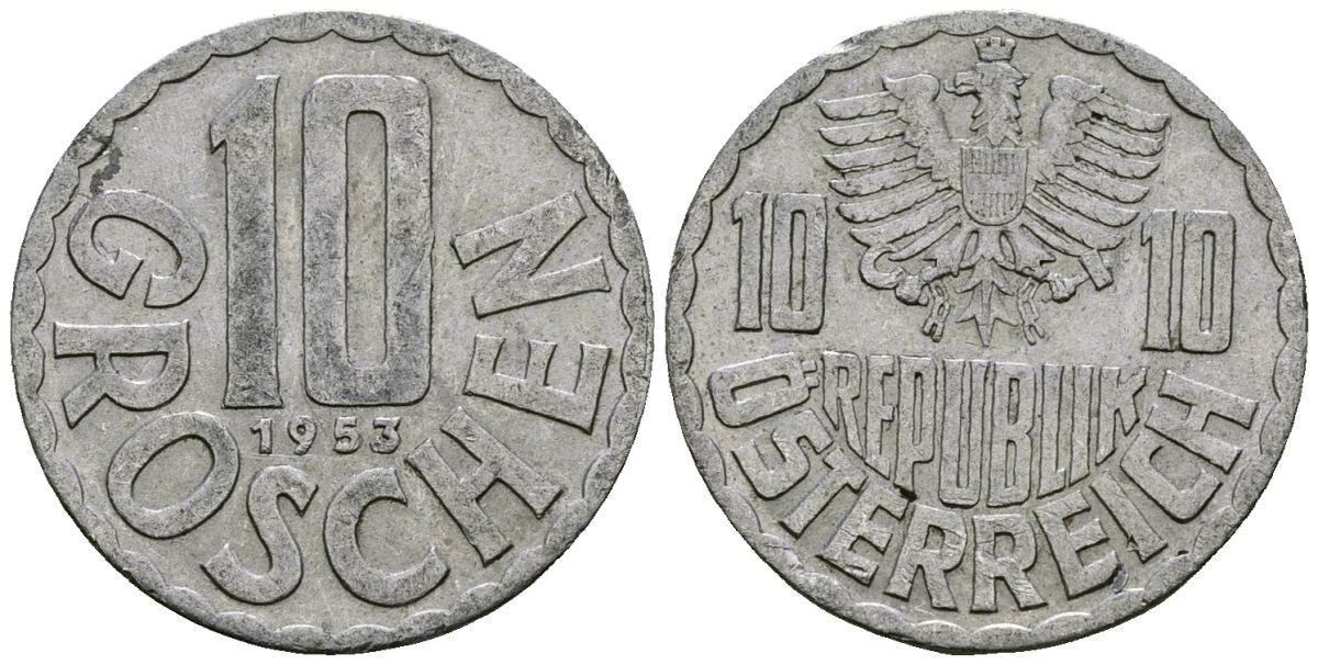 Австрия 10 грошей 1953 KM 2878 алюминий 4135-236