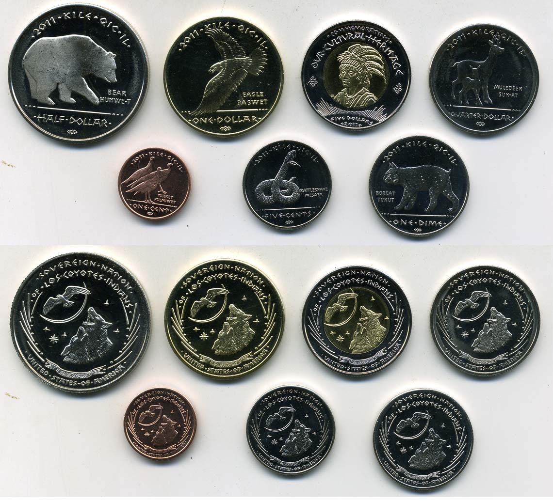 США (резервация индейцев племени Койота) лот из 7 монет 2011 животные UNC M75-11