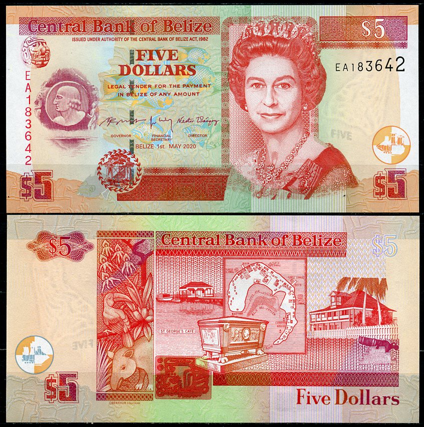 Белиз 5 долларов 2020 Елизавета II (1952-2022), гробница Томаса Поттса Pick 67 h  бумага  UNC (пресс) 446-11-2