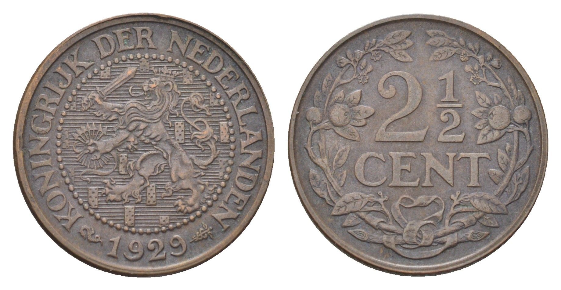 Нидерланды 2 1/2 цента 1929 Вильгельмина (1890-1948) KM 150 бронза 4706-1222