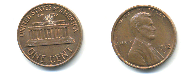 США 1 ЦЕНТ 1972 D, ЛИНКОЛЬН KM 201 медь цинк 86-214