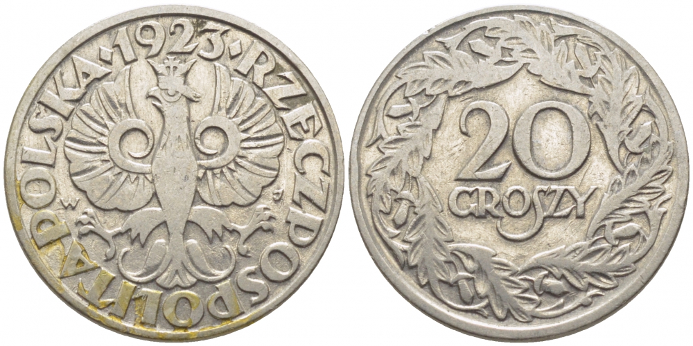 ПОЛЬША 20 ГРОШЕЙ 1923 KM 12 никель 110-1012