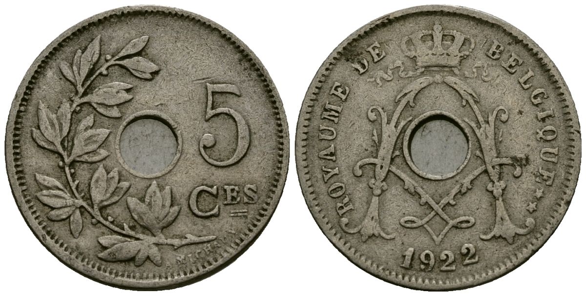 Бельгия 5 сантимов 1922 Belgique KM 66 медно-никель 4173-468