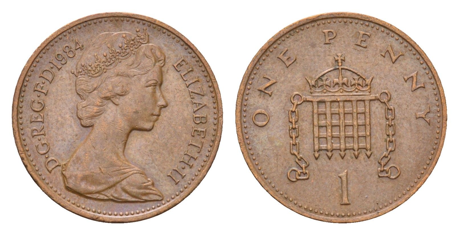 Великобритания 1 пенни 1984 Елизавета II (1952-2022) KM 927, Spink 4238 (B2) бронза 4685-154