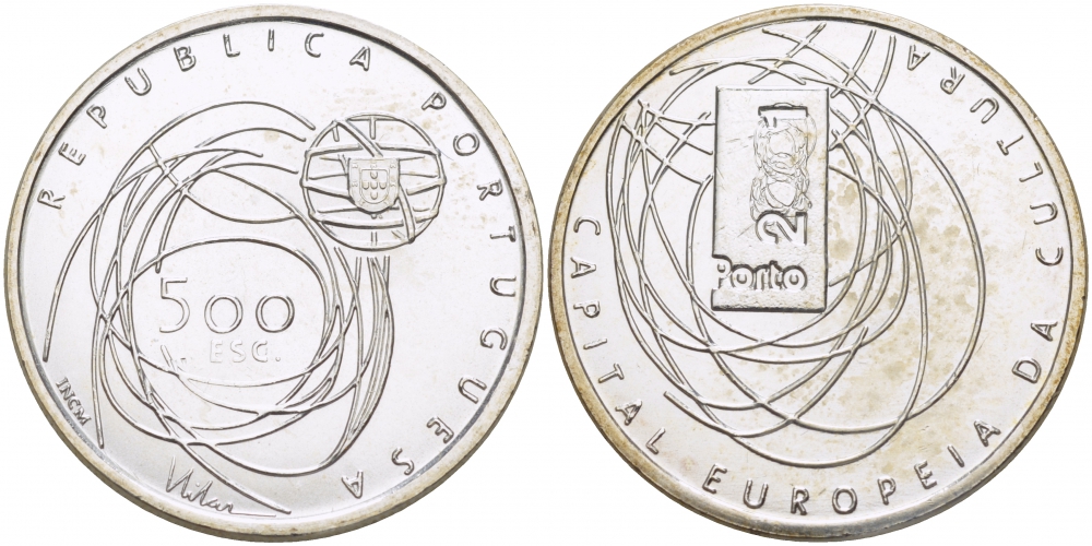 ПОРТУГАЛИЯ 500 ЭСКУДО 2001 ПОРТО, СТОЛИЦА ЕВРОПЕЙСКОЙ КУЛЬТУРЫ KM 733 серебро UNC 1087-4-25
